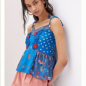NWT Anthropologie Nikasha Floral Crochet Babydoll Tank XS B-1286